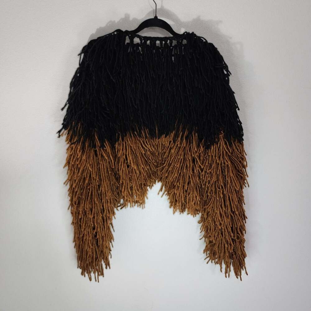 Nasty Gal Collection Bad Romance Shaggy Fringe Cardigan Black Brown Size S - Picture 9 of 9